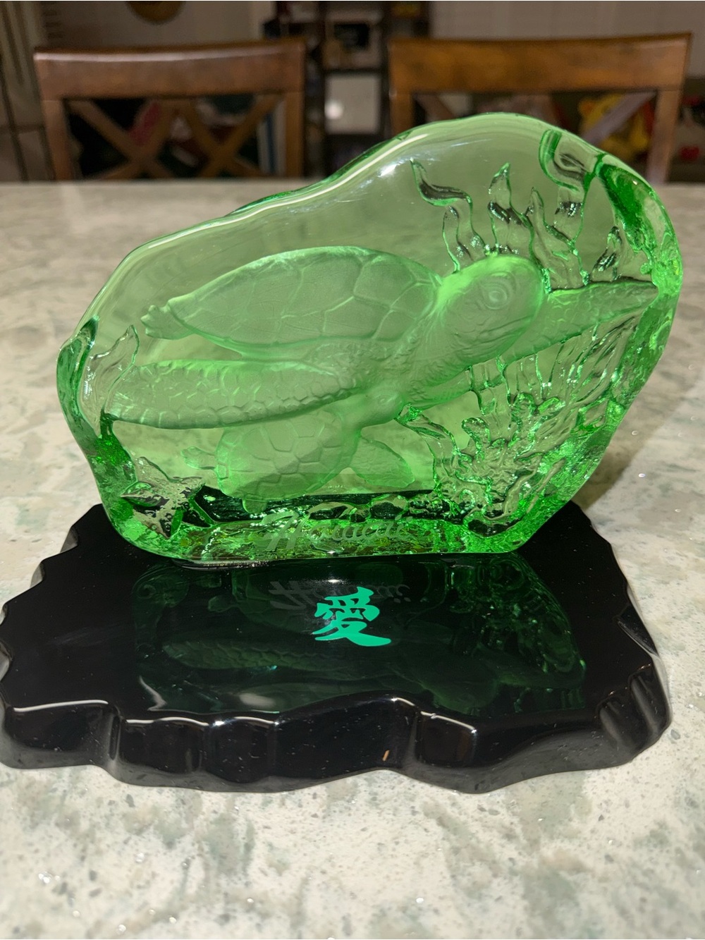 Green Glass Turtle Sculpture Decorative Accent
